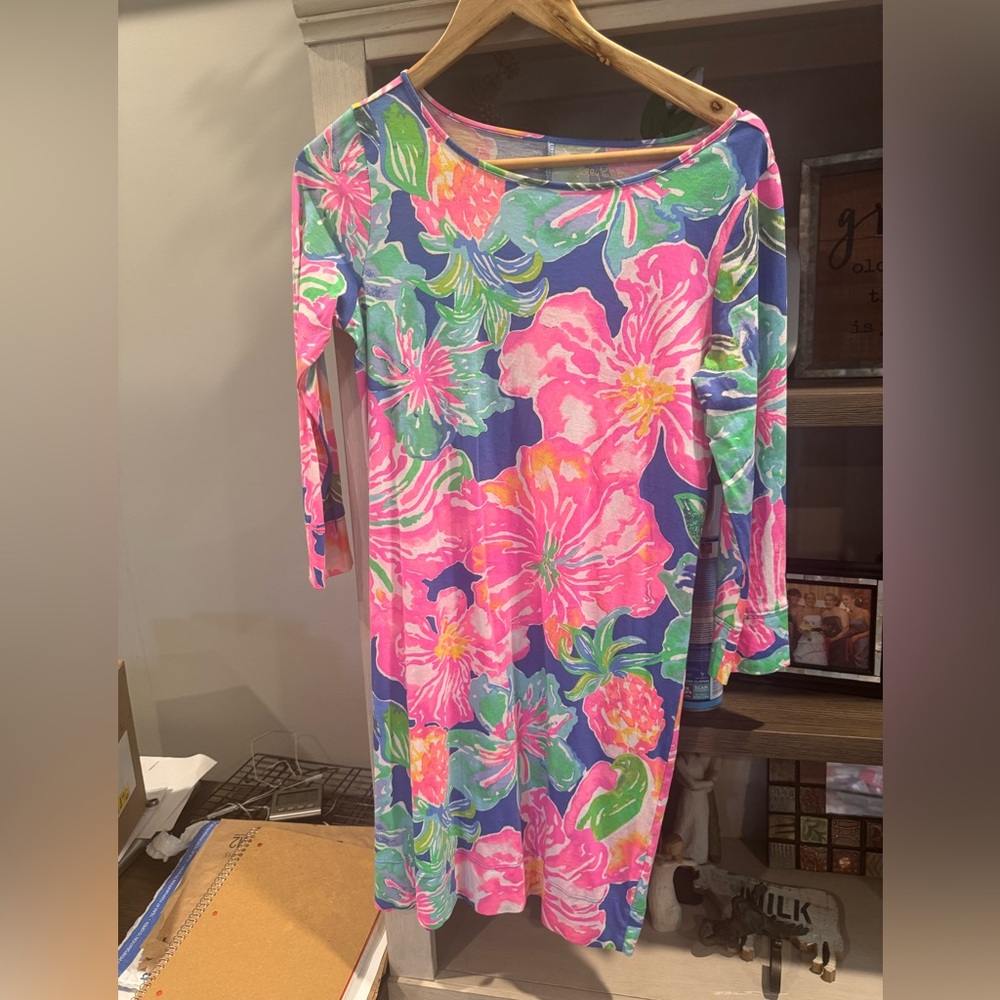 Lilly Pulitzer Sheath Dress in Pink and Orange with 3/4 Sleeves